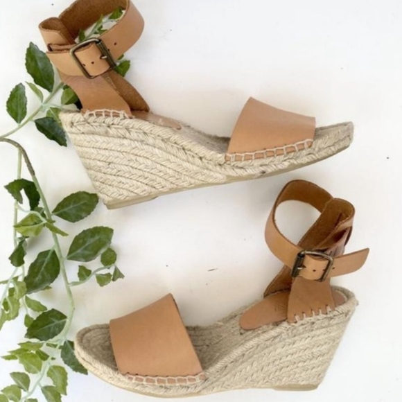 J.Crew Corsica Caramel Leather Ankle Strap Espadrille Wedge Sandals Size 7 - Picture 2 of 11